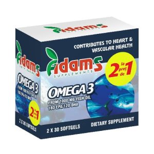 omega 3 peste pachet ,1 cu 1, adams,60 comprimate